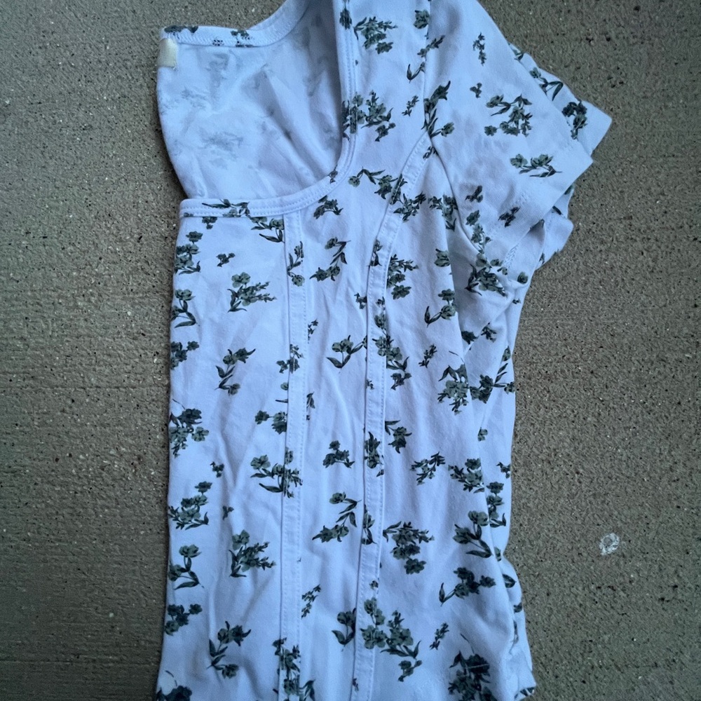 Ultra Flirt White Top with Green Floral Design